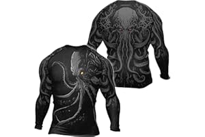 RASHNINJA Octopus Men's Jiu Jitsu BJJ Rash Guard Long Sleeve Compression Shirt for MMA Grappling Training & Workout
