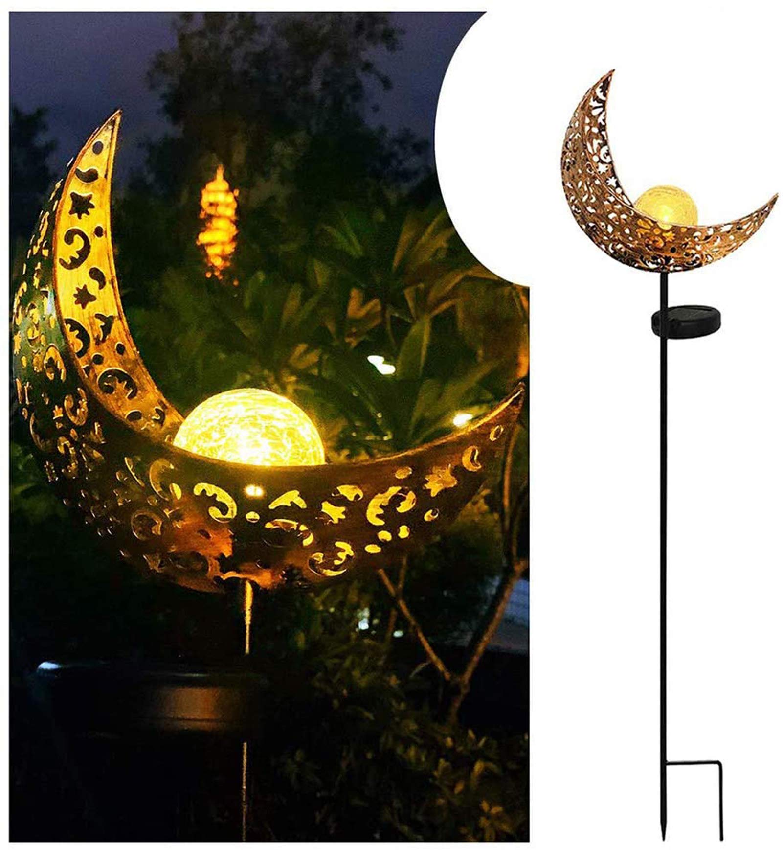 æ— Garden Solar Lights Pathway Outdoor Moon Stake Metal Lights Waterproof Warm White LED for Lawn Patio, 1 Pcs