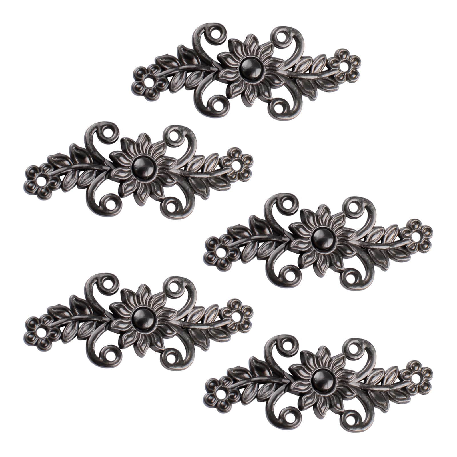 WANDIC Cardigan Clips, 5 Pairs Retro Chrysanthemum Flower Cape Fasteners Sew On Hooks And Eyes Cardigan Clip Cloak Clasp Fasteners For Sweater Shawl, Gun Black