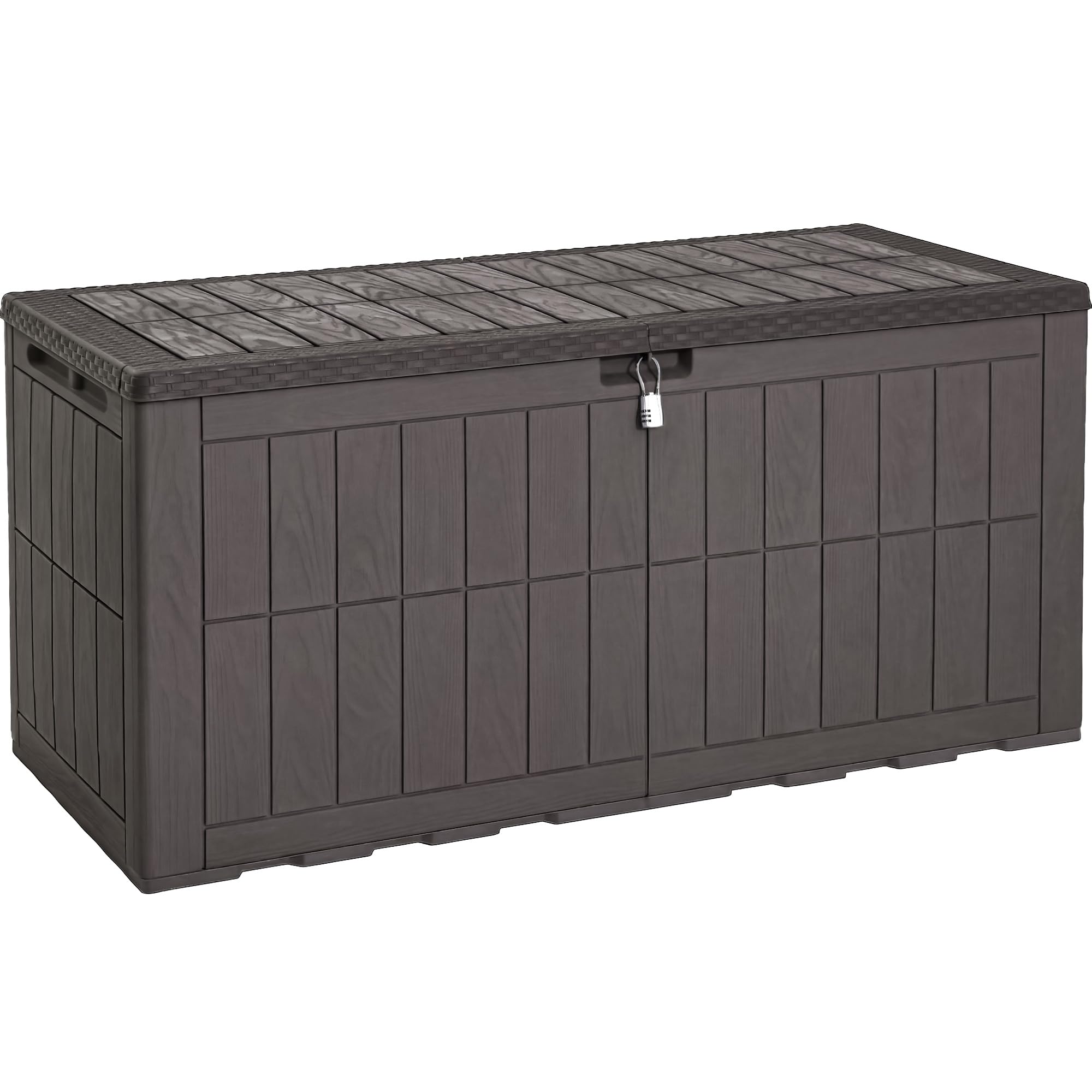 YITAHOME Außenspeicherbox 450L wasserdichte Deckbox für Gartengeräte Terrassenkissen Swimmingpool-Zubehör verschließbar einfach zusammenzubauen vielseitiger Sitzbank oder Tisch,dunkelbraun