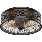 EAPUDUN Flush Mount Ceiling Light, 12 Inch 2 Light Vintage Ceiling Light with Rippled Glass, Black Ceiling Fixture for Hallway Corridor Kitchen Bathroom Bedroom Passway FMA1538-MBK