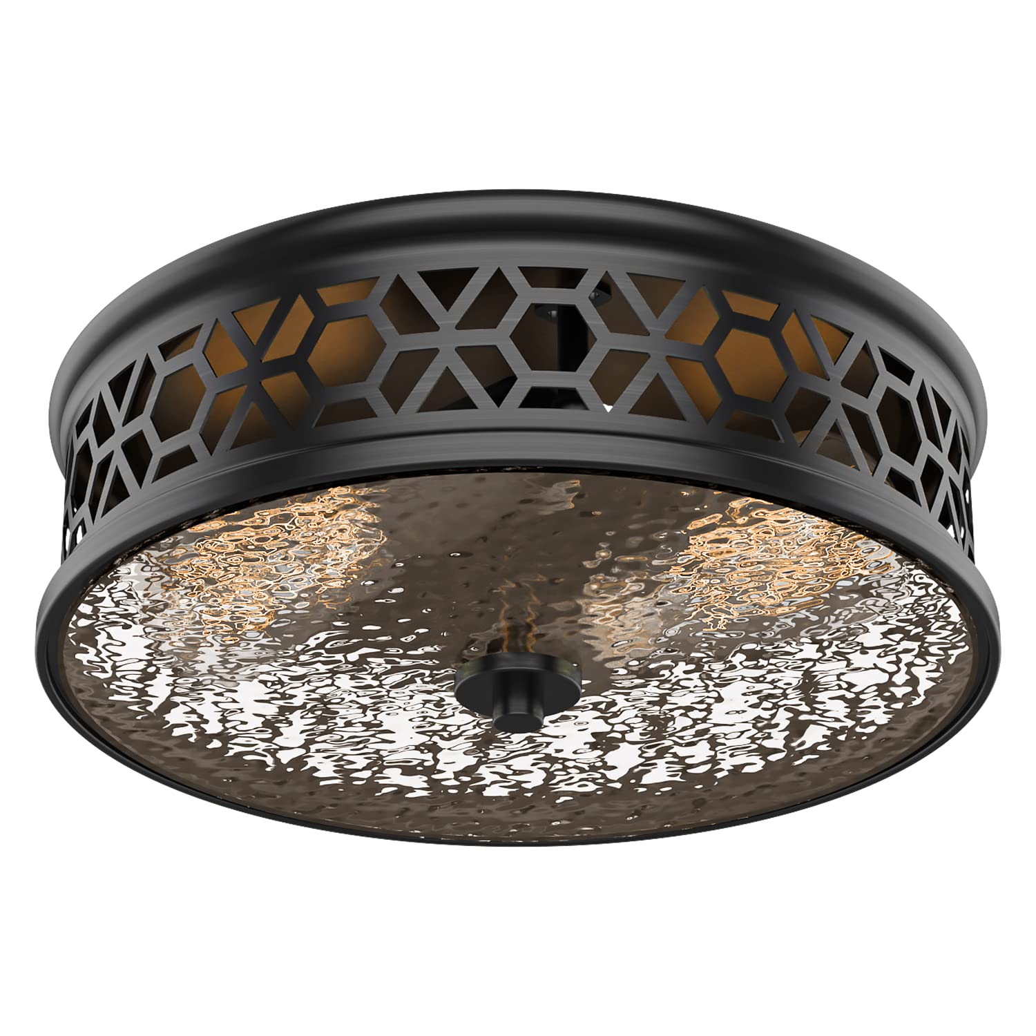 Photo 1 of EAPUDUN Flush Mount Ceiling Light, 12 Inch 2 Light Vintage Ceiling Light with Rippled Glass, Black Ceiling Fixture for Hallway Corridor Kitchen Bathroom Bedroom Passway FMA1538-MBK