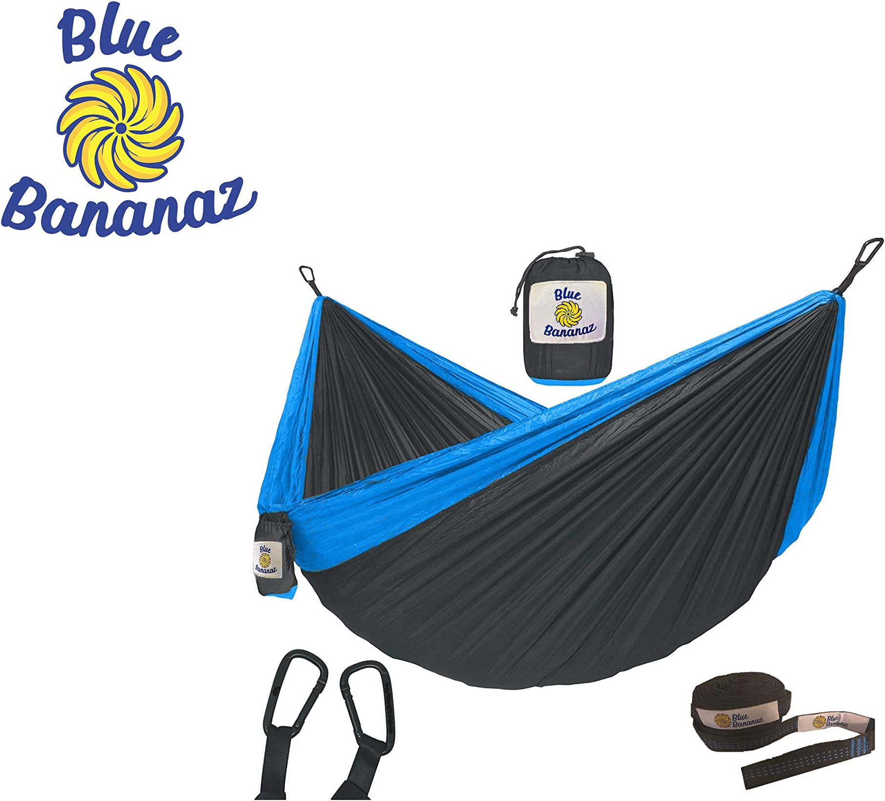 Blue Bananaz Double Hammock-Camping Hammock for Outdoors, Backpacking & Camping Gear- Double Hammock with Tree Straps, Portable Hammock, Tree & Hiking Gear- Holds up to 600lbs
