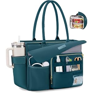 RAINSMORE Nurse Bag with Insulated Lunch Compartment, Laptop Work Bag Women | Large Lunch Tote Bag with 40OZ Cup Holder, Wate
