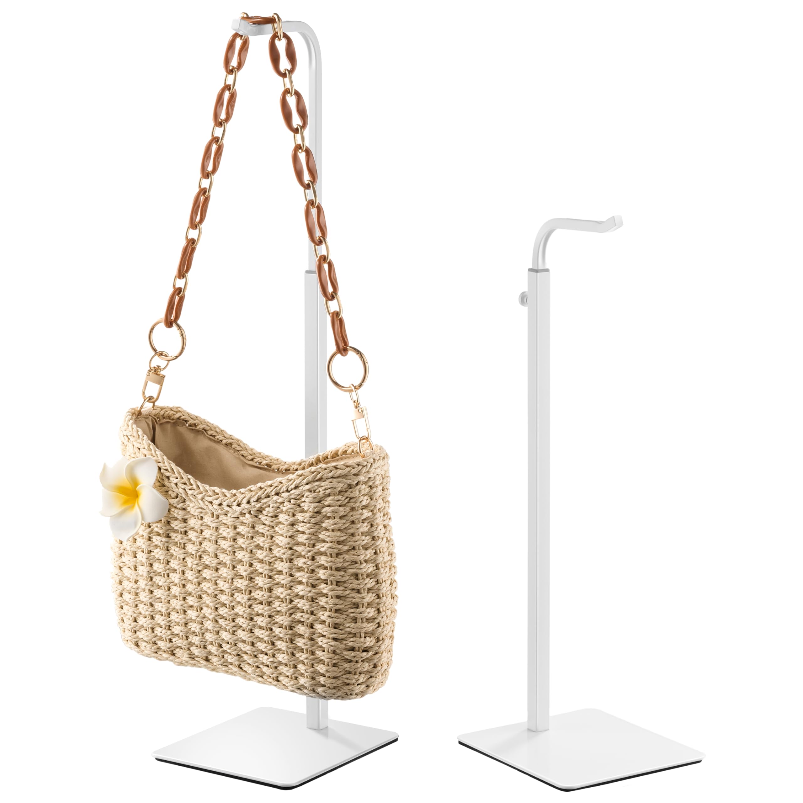 Josmimic 2 Pcs Purse Holder Handbag Display Stand: Hanger Rack Showing Bags, Purses, and Wreath, Adjustable Hook Stand for Tabletop, Closet, Desk, and Retail Use for Vendors, White