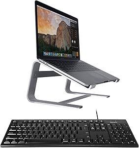 Macally Wired Mac Keyboard and an Ergonomic Aluminum Laptop Stand, Work Better Feel Better
