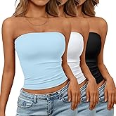 Trendy Queen Womens 3 Pack Strapless Bandeau Going Out Crop Tube Tops