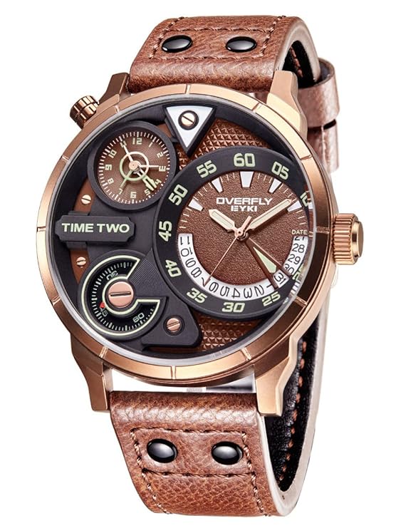 Alienwork XXL Oversized Herren Armbanduhr Kalender 2 Zeitzonen