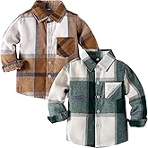 Boys Plaid Button Down Shirts Toddler Long Sleeve Collared Tops Kids Spring Clothes Size 3-7T (2 Pack)