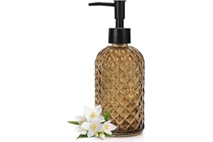 Topsky Gem Glass Soap Dispenser with Black Plastic Pump, 13oz Liquid Hand Soap Dispenser, Rustproof Pump for Kitchen & Bathro