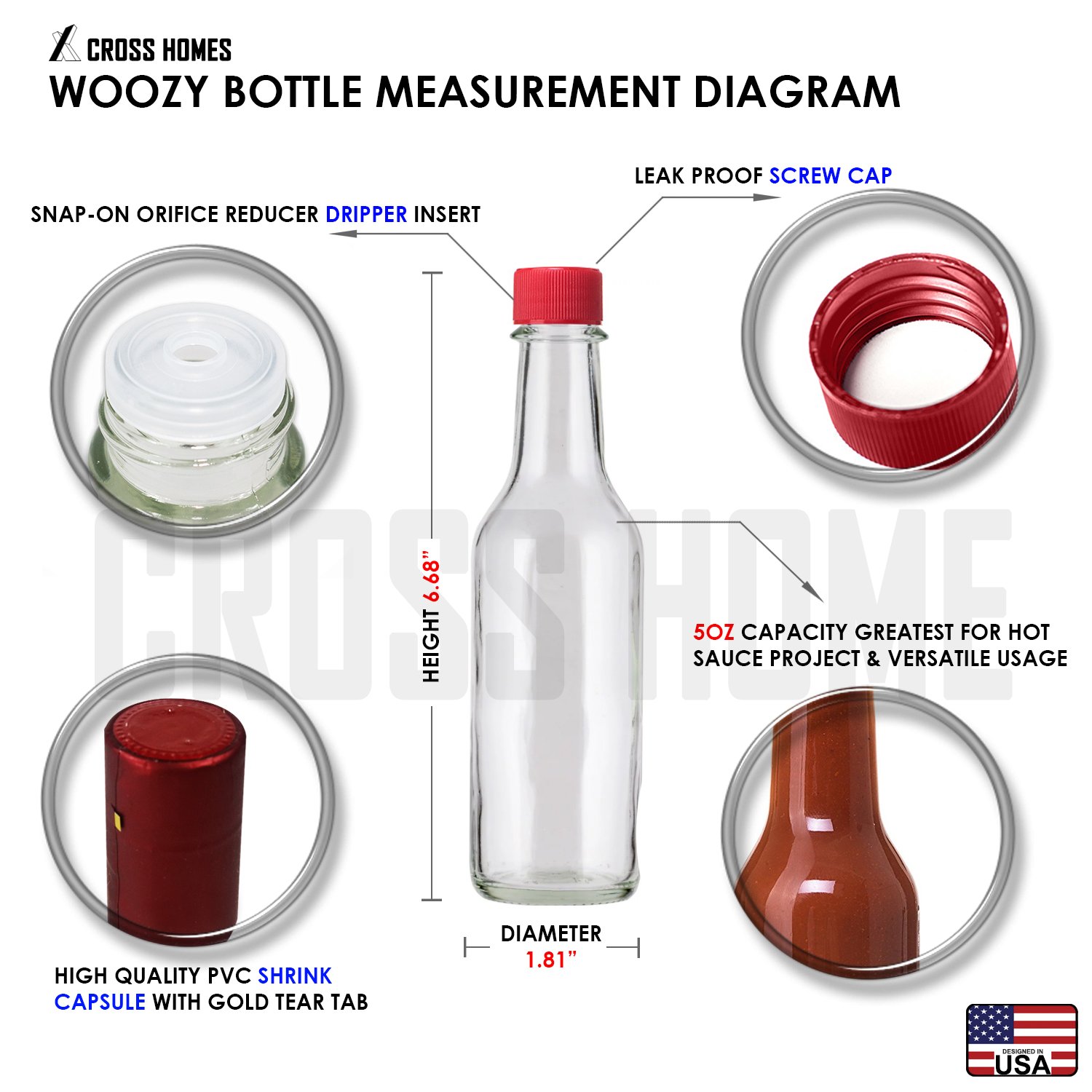 Hot Sauce Woozy Bottles Empty 5 Oz Complete Sets of Premium Commercial