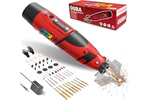 OUBA Cordless Chainsaw Sharpener with 12v Battery, Electric Chainsaw Sharpener Tool with 54 PCS Sharpener Accessories, High Speed Chainsaw Chain Sharpener Kit with Titanium Plated Diamond Bits