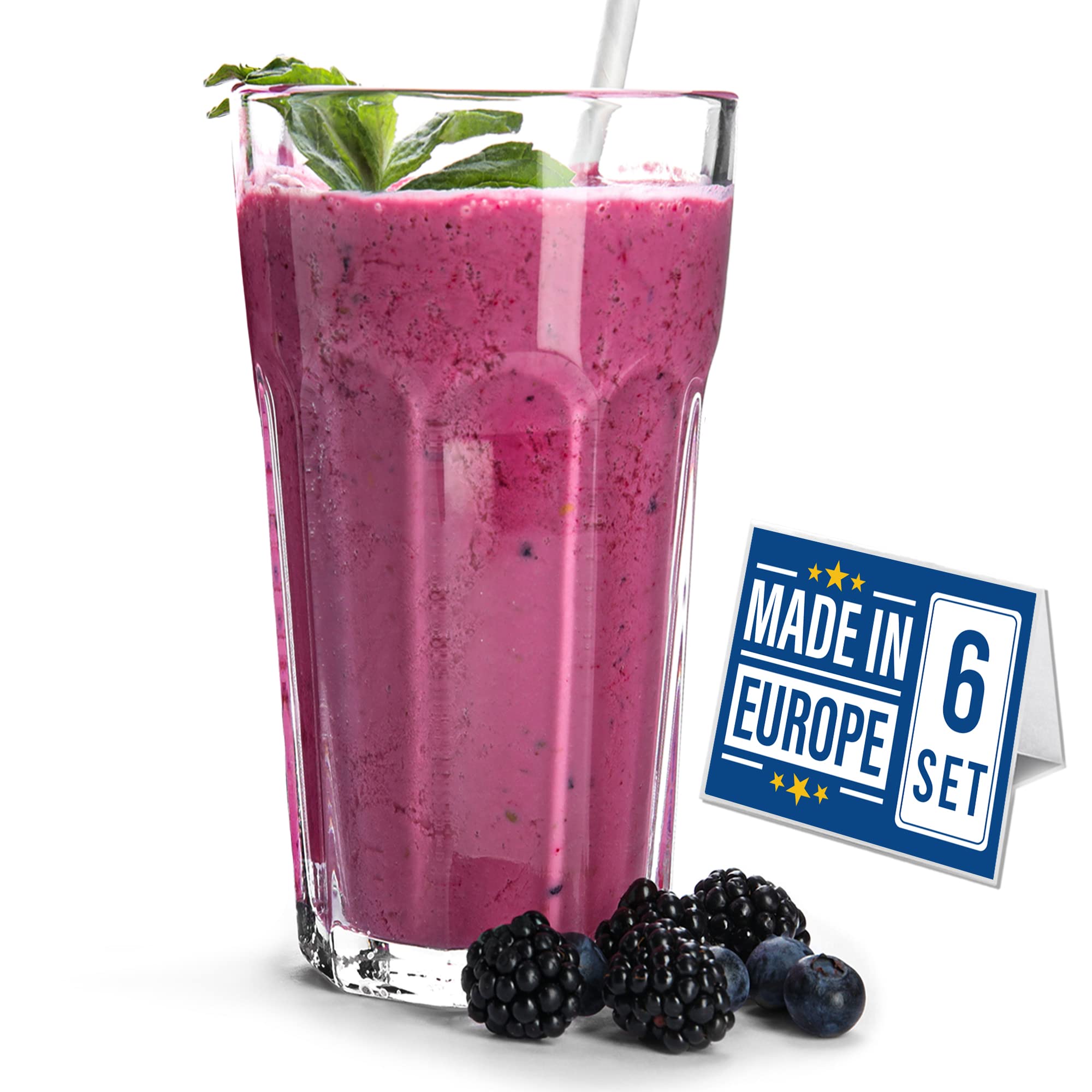 CRYSTALIA Premium Drinking Glasses Set of 6 Tall Glass Tumbler 360ml LEAD FREE Water Glasses, Heavy Base Highball Glass Water Tumblers, Cocktail, Milkshake, Milk, Iced Tea, Soda Glasses Juice Glasses