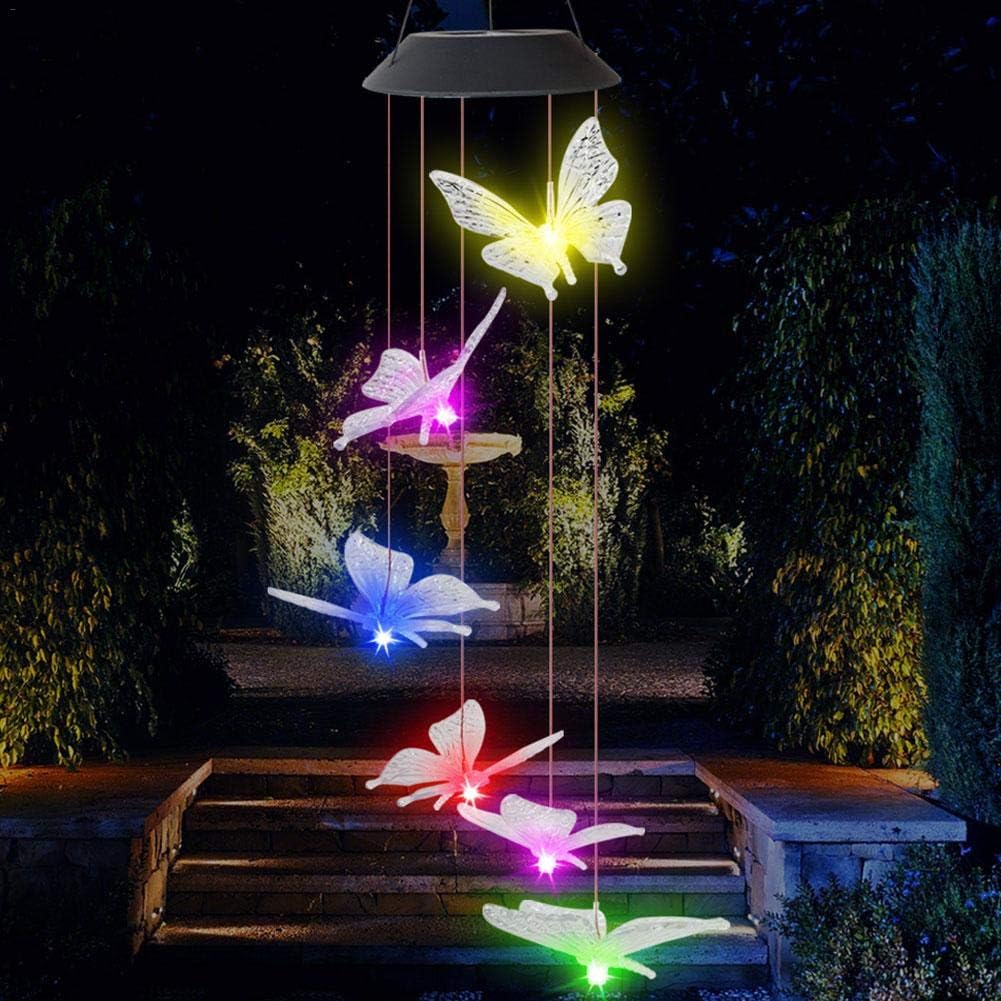 Tvoip Color Changing LED Solar Power Lamp Butterfly Wind Chimes Garden Decoration Yard Waterproof LED Light Lighting Hanging Decor (Butterfly) : Garden & Outdoor