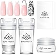 Born Pretty French Tip Nail Stamp, 6PCS Art Stamper With Scrapers, Silicone Stamping Long & Short Jelly Stamper Kit for French Manicure Home DIY Art Salon