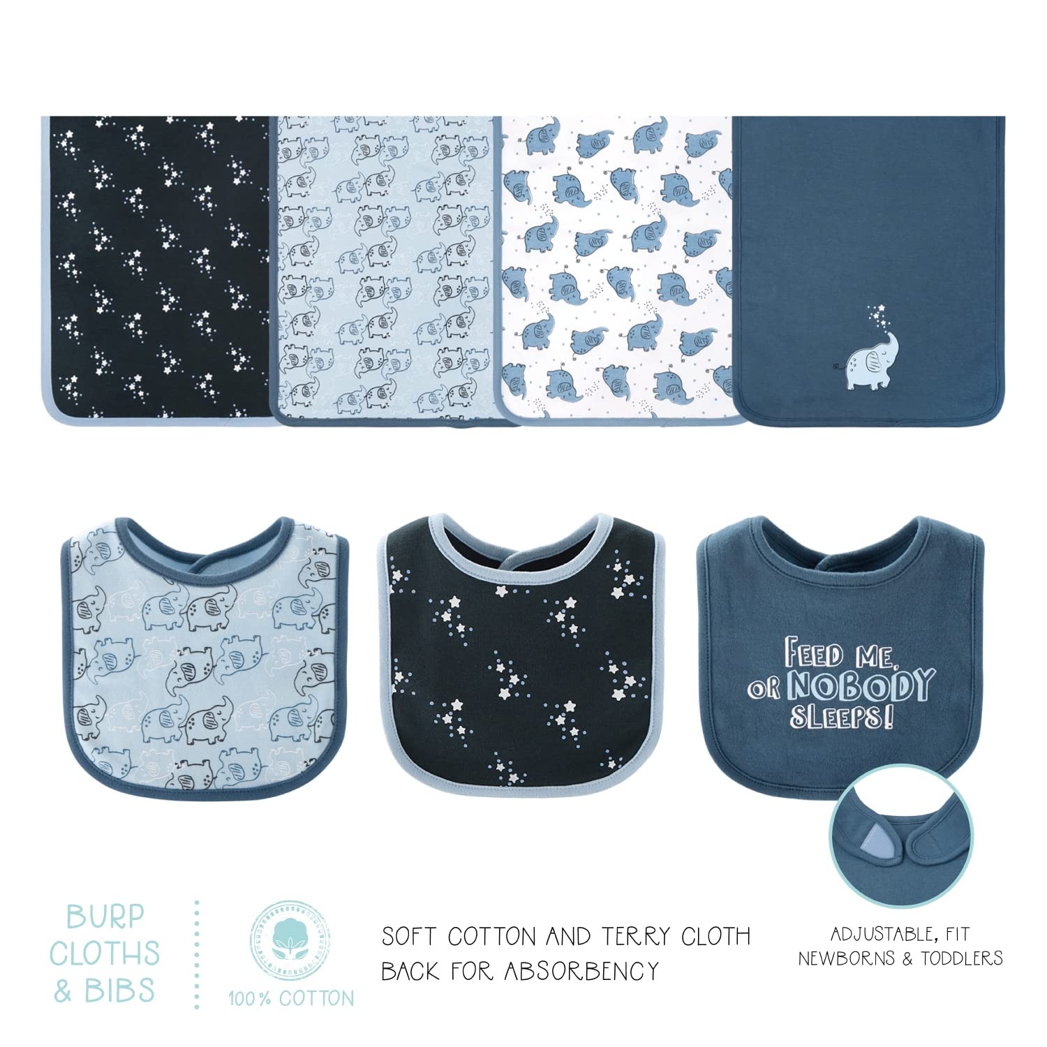 The Peanutshell Baby Layette Gift Set for Boys - 30 Piece Layette Set, Newborn to 9 Months Baby Boy Clothes - Elephant Blue