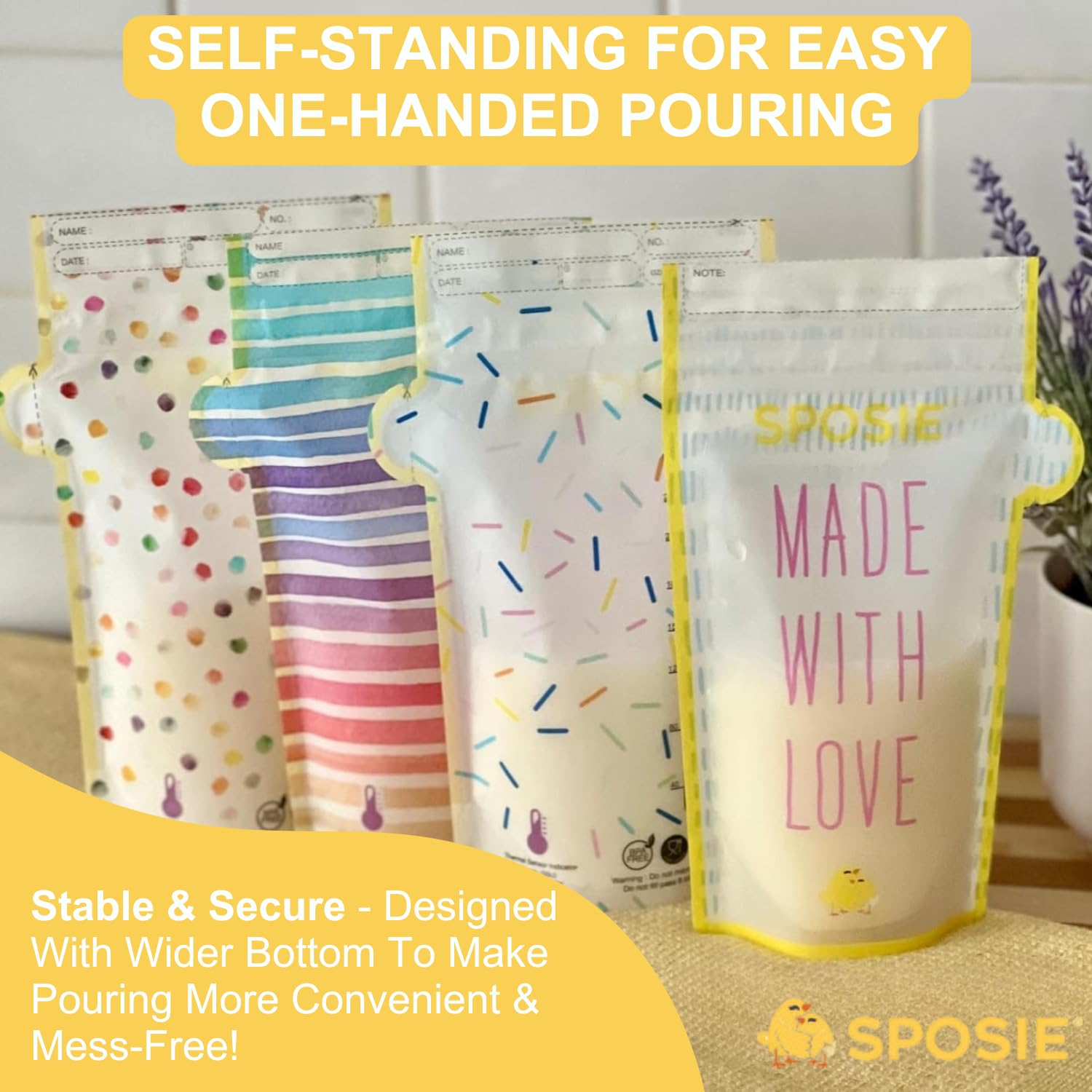 SPOSIE SimpleFeed Breast Milk Storage Bags | Feeding Made Easier | 8oz, 100 Count | Easy Pour, Temperature Sensor, Freezer Safe, Leak-Proof, BPA-Free