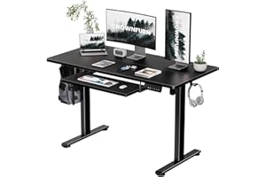 CROWNFURN Electric Standing Desk with Keyboard Tray, Adjustable Height Stand Up Desk for Home Office, 48x24 Inches Sit Stand Desk Computer Workstation, Black Frame & Desktop
