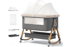 Jimberbay Baby Bassinet, 4 in 1 Bedside Cribs with 4D Air Fiber Mattress & Mosquito Net, Waterproof Mattress Bedside Sleeper 