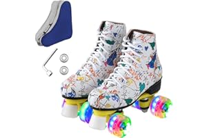 UGBOIU Roller Skates for Men and Women, Black Derby Roller Skates with 4 Shiny Wheel, Classic Double-Row Roller Skates for Indoor and Outdoor