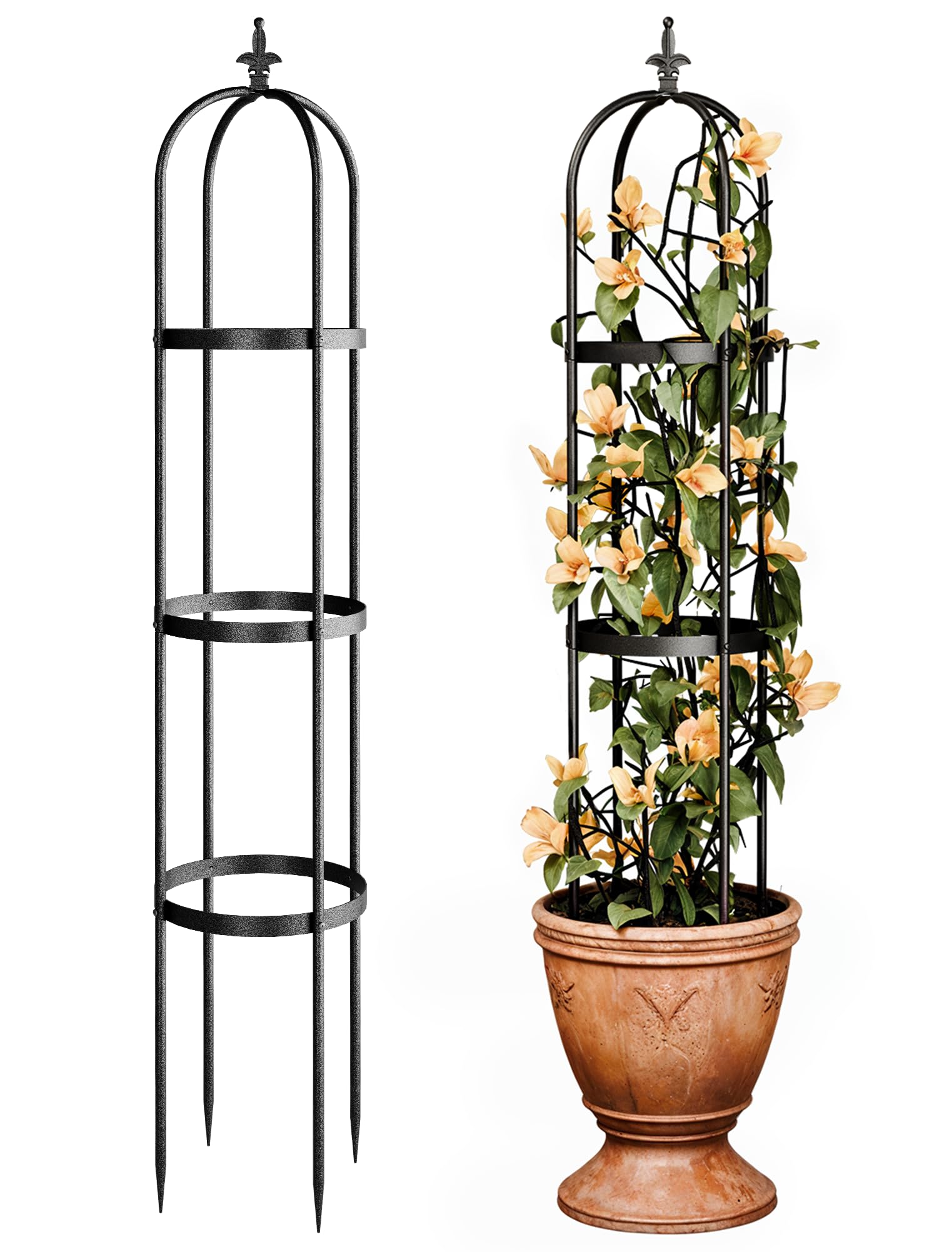 Photo 1 of (PARTIAL SET) (UNTESTED) Idzo Trellis for Climbing Plants Outdoor, Garden Trellis Steel, Obelisk Design Hammer Stone Coated, 72 in Upgrade 2025, Vertical Support for Climbing Plants, Decorative for Outdoor & Indoor Use