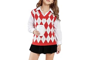 SELINK Boys Girls School Uniform Sweater Vest V Neck Soft Comfy Pullover Trendy Argyle Knitted Waistcoat Vest