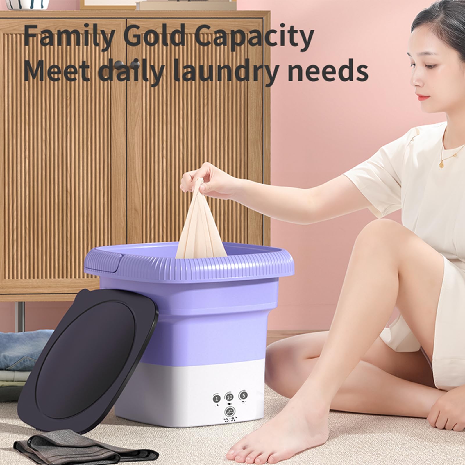 Portable small washing machine,13L Capacity Foldable Mini Washer,Ideal for Baby Clothes, Underwear & Small Items. Perfect for Apartments, Dorms, RVs & Travel (Purple)