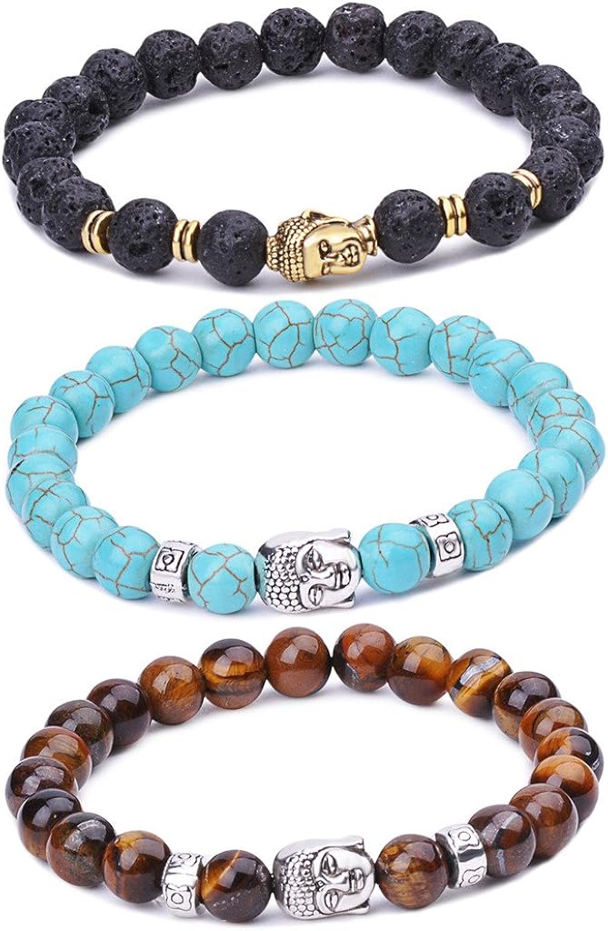 Unendlich U Infinite U Alloy Lava Stone Stretch Bracelet for Men Women 9mm Buddha Beads Great for Yoga Meditation Brown/Blue/Black