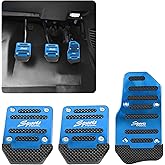 jeseny 3 PCS Car Non-Slip Aluminum Alloy Pedal Pads, Manual/Automatic Gearbox Gas Pedal Brake Pedal Cover, Anti-rubbing Car Clutch Pedal Kits, Auto Universal Replacement Accessories (Blue)