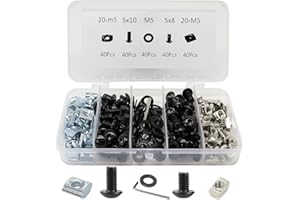 BLCCLOY 200Pcs 2020 Aluminum Extrusion M5 T Slot Nuts and Bolts Screws 20 Series Extruded Hardware Drop in T Nut Slide Nut M5x8 10mm for 20/20 80 20 2040 T V Slot Black Aluminum Profile Accessories