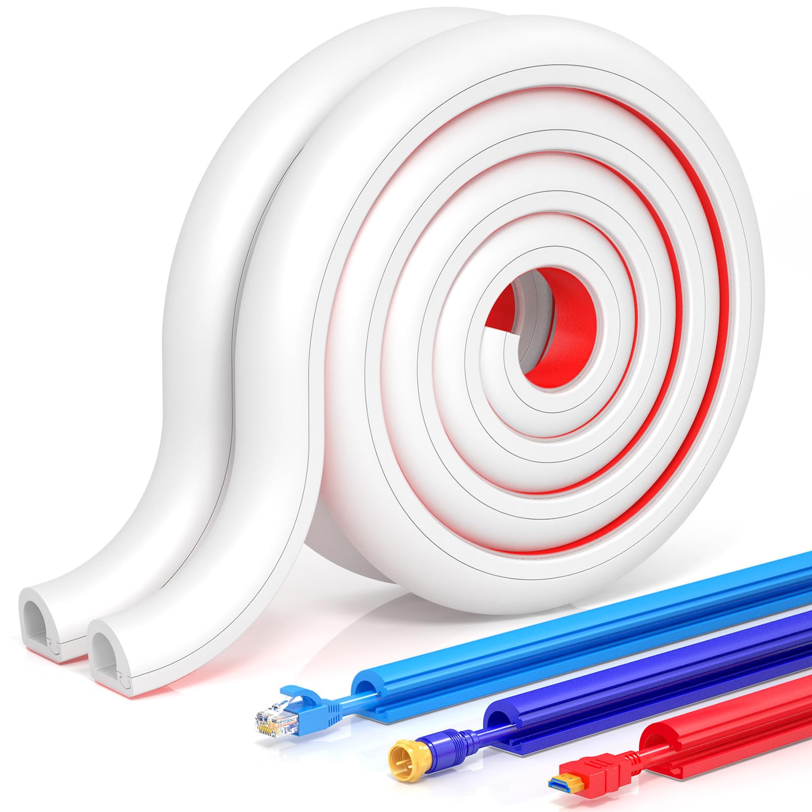 Wall Cord Hider - Flexible Cable Concealer for Mounted TVs, Self-Adhesive, W0.59inxH0.39in, White
