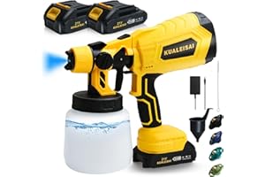 KUALEISAI Cordless Paint Sprayer with 2 Batteries， HVLP Electric Paint Gun with 1000ML Container, 4 Copper Nozzles & 3 Spray Patterns