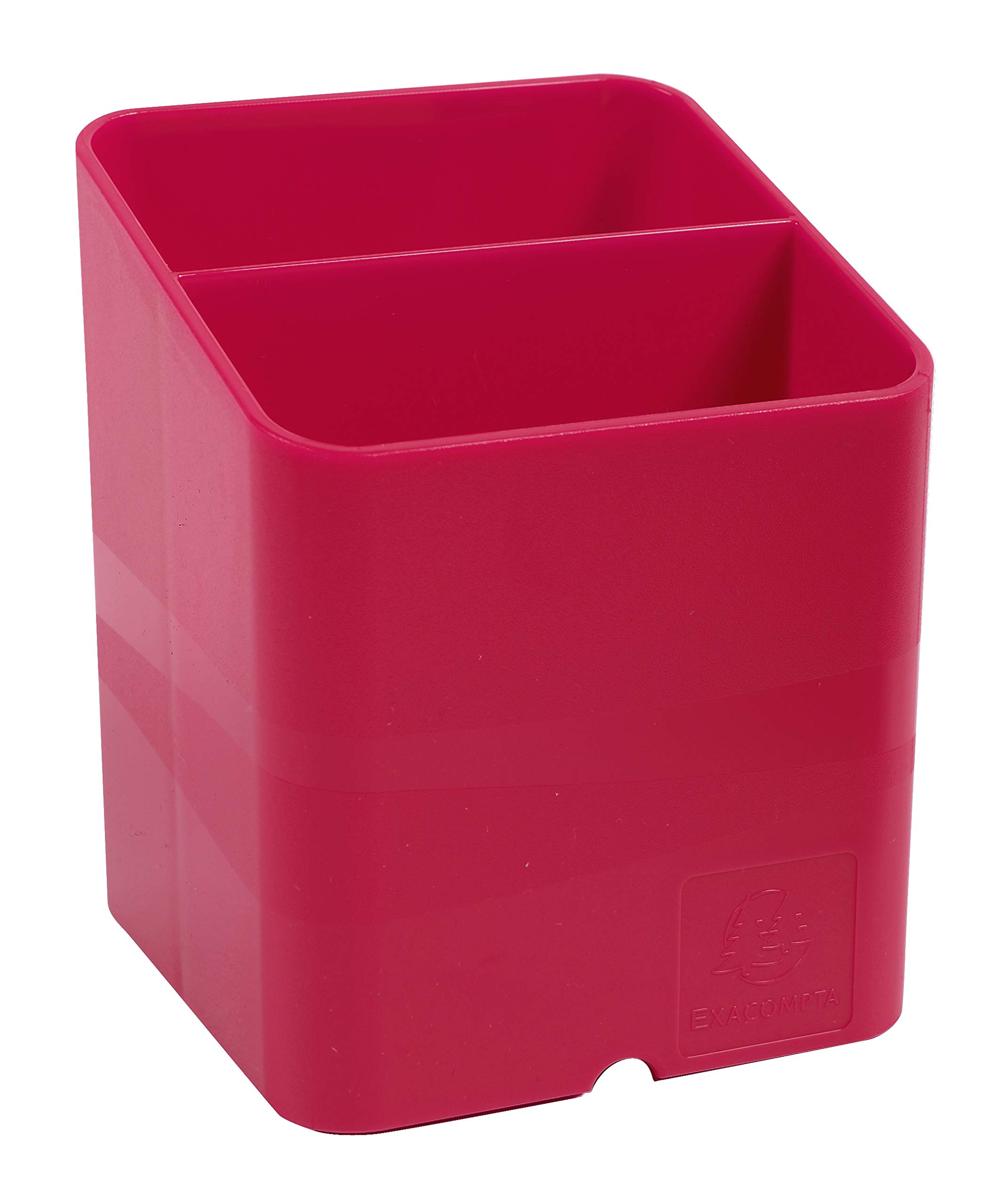 Exacompta - Ref 67784D - Iderama Collection - Pen-Cube Pen Pot - 74 x 74 x 93mm in Size, Space-Saving Design, 2 Sections for Desk Organisation - Raspberry