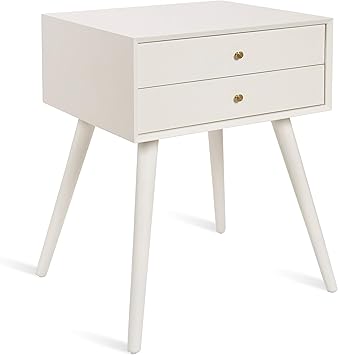 Amazon Com Kate And Laurel Finco Midcentury Modern Style Side Table With 2 Drawers White Finish With Brass Hardware Furniture Decor