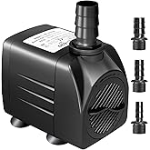 GROWNEER 550GPH Submersible Pump 30W Fountain Water Pump, 2000L/H, with 7.2ft High Lift, 3 Nozzles for Aquarium, Fish Tank, P