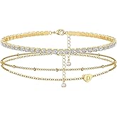 YANODA Gold Initial Bracelets for Women, 14K Gold Plated Bracelet Sets Trendy Gold Bracelet Stack Dainty Heart Letter Initial Bracelets Adjustable Tennis Bracelets Personalized Jewelry for Women