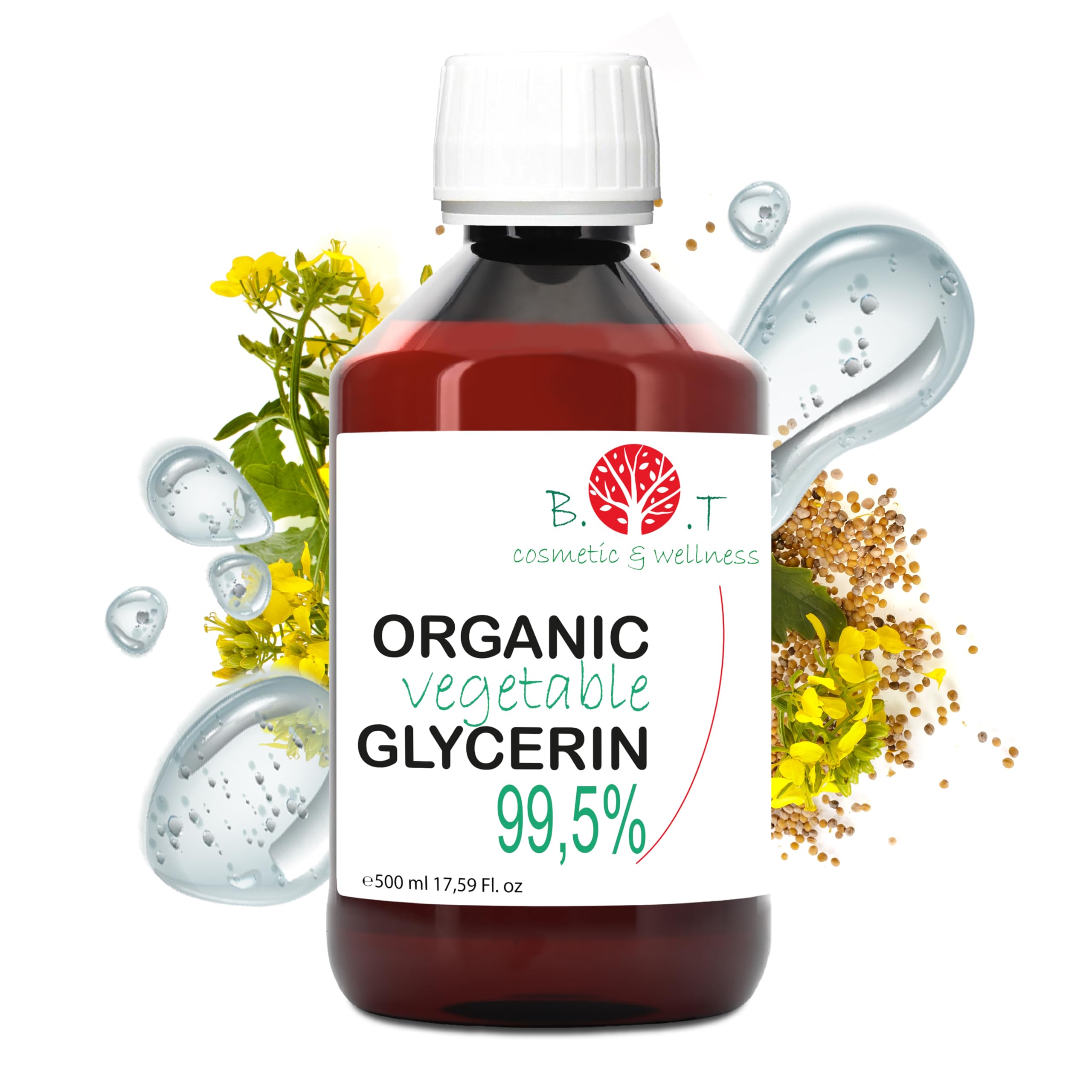 Vegetable Glycerine Certified Organic BIO Glycerol Coconut Derived 100% Natural Moisturiser Skin Hair Premium EP/BP/USP Pharmaceutical Grade Vegan No GMO 500 ml 17.6 fl oz 630 g