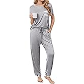 Ekouaer womens pajama sets Short Sleeve Pjs Lounge Set 2 Piece Sleepwear with Long Pants