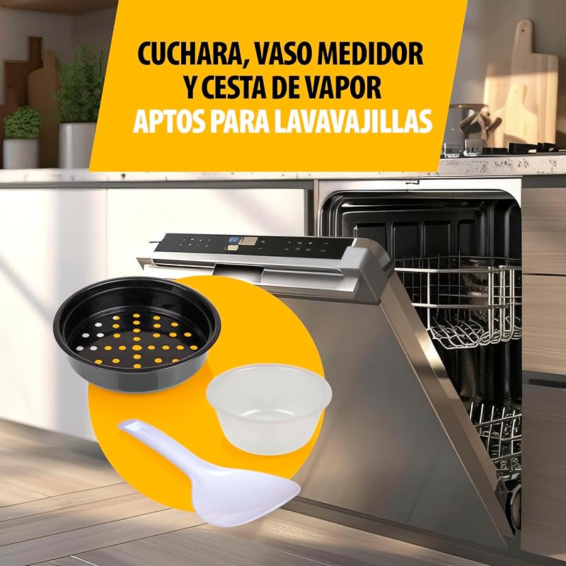 Olla Arrocera, 1,5 L de Capacidad, Carcasa de Acero Inoxidable, Bandeja de Vapor, Apagado Automático, Función Mantener Caliente, 500 W, RK-6145