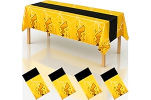 BYOJIA 4Pcs 2in1 Yellow Cartoon Birthday Party Decorations Tablecloth, 54" x 108" Table Cloth Disposable Rectangle Plastic Table Cover for Kids Baby Shower Party Supplies