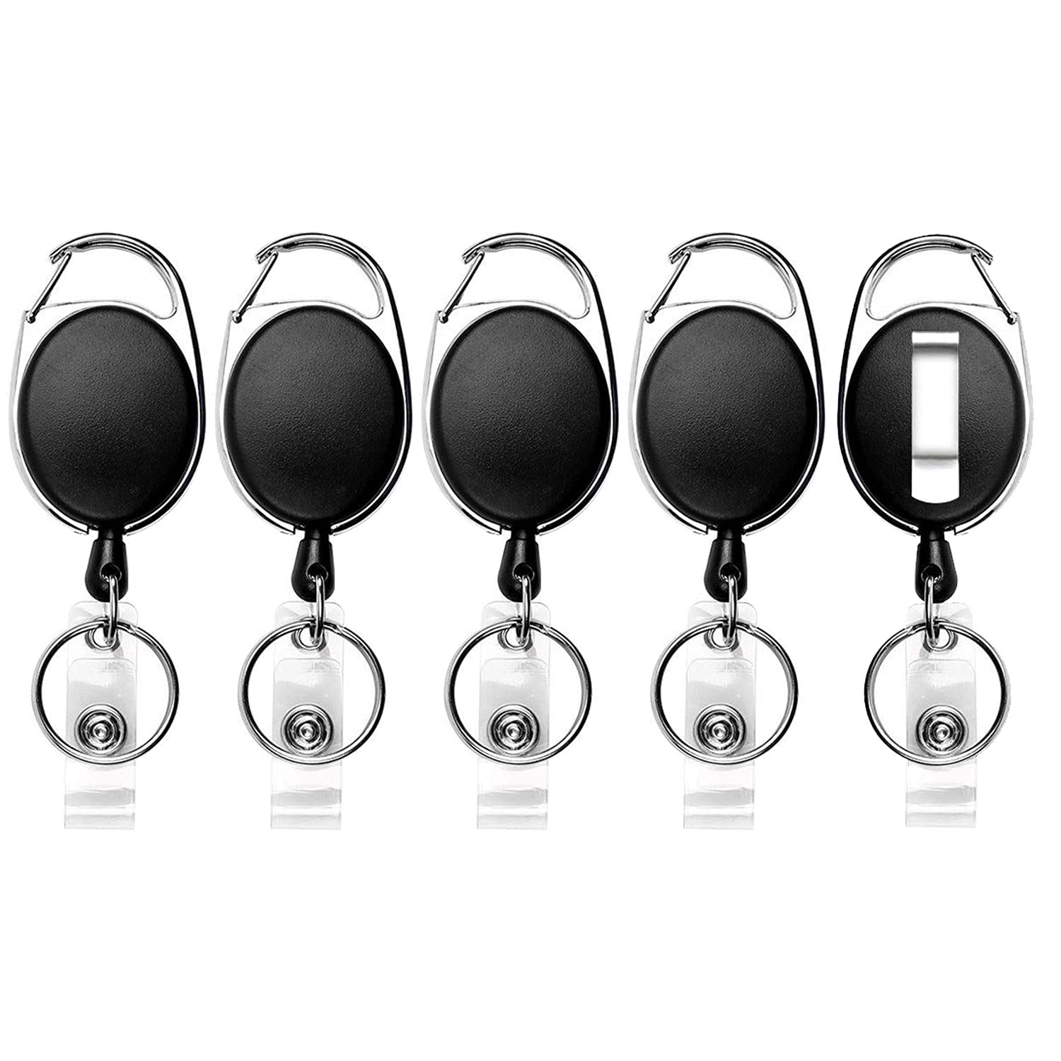 Teskyer 5 Pack Retractable Keyring, Lanyard, Badge Holder for Key Ring, ID Card