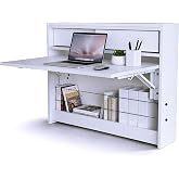 GOOTRY Wall Mounted Desk 31 inches, Folding Table with Shelves, Space Saving Computer Table, Floating Table for Wall, Multi-Purpose Folding Desk Perfect for Workstations, Dining, or Laundry Area.