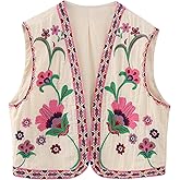 Wyeysyt Women Floral Embroidered Vest Vintage Sleeveless Boho Y2k Cardigan Open Front Cropped Waistcoat