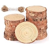 ilauke Natural Wood Slices 30Pcs 3.1''-3.5'' Unfinished Wood Crafts with Pre-drilled Hole, Wood Slices Ornaments for DIY Rustic Christmas Crafts Wooden Circles Coasters Wedding Decor, 33 Feet Twine