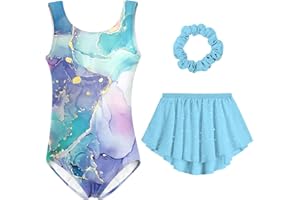 Idgreatim Girls Gymnastic Leotard Ballet Dance Dress Outfit with Removable Skirt Hair Scrunchie Combo 4-11 Years
