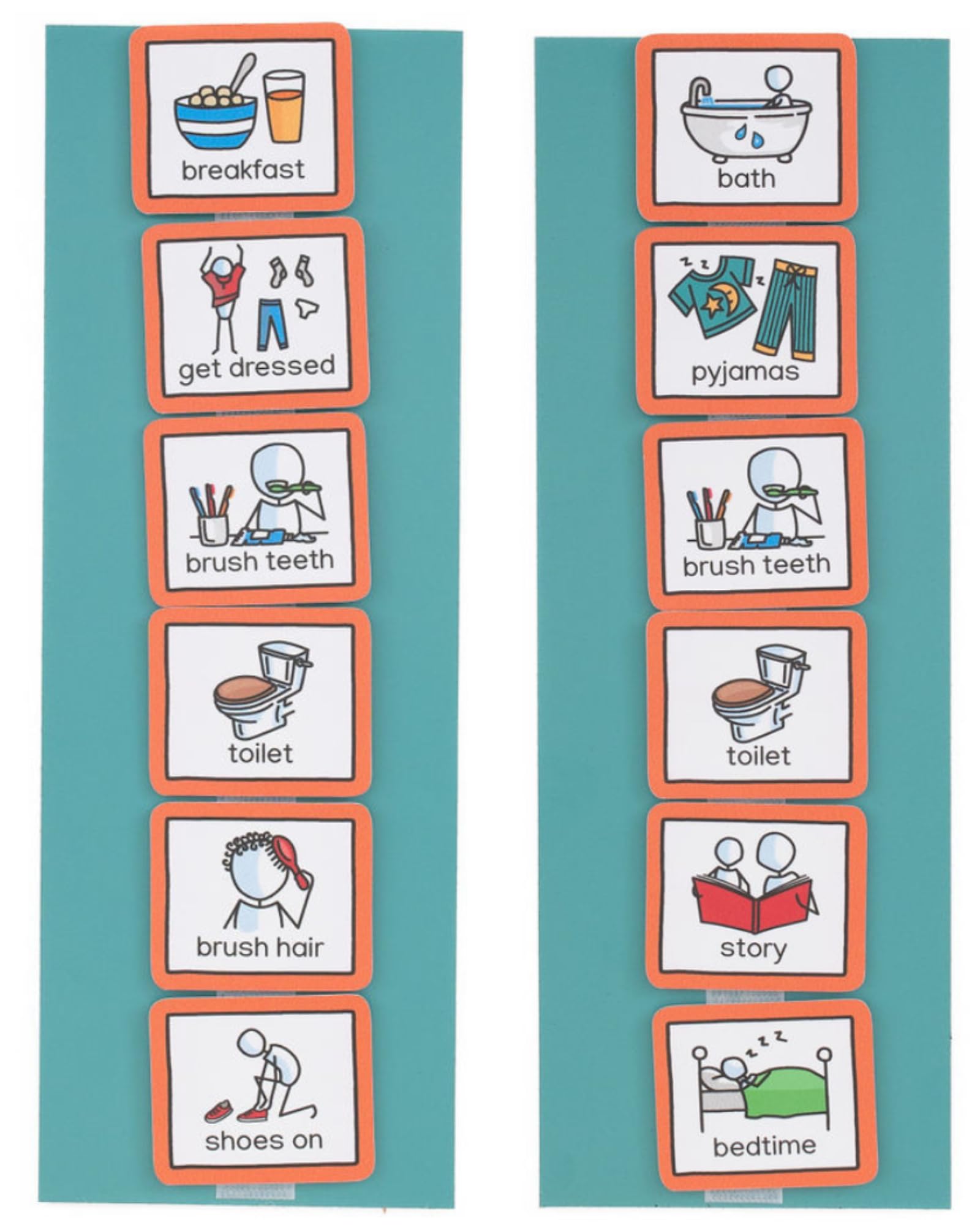 Morning and Bedtime Routine Chart to support routine and transition for children, early years, toddlers, autism, adhd, speech and language difficulties, learning difficulties with 12 pecs cards.