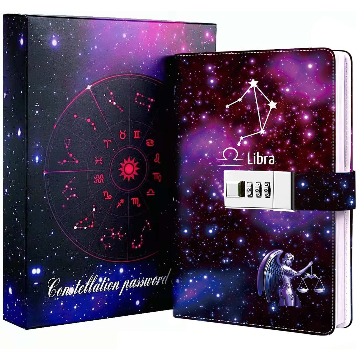 Dzhzal Diary with Lock, Starry Sky Journal for Boys Girls Women Lockable Leather Constellation Diary with Gifts Box, Personal Secret Locking Refillable A5 Notebooks 8.5 X 5.9"