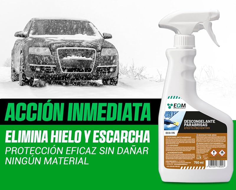 EQM - ECO-115 - Descongelante para Parabrisas - 2 X 750 ml - Elimina Hielo y Escarcha de Inmediato - Efecto preventivo, Reduce la formación de Hielo