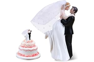 KLFOHO Modern Wedding Cake Toppers Bride and Groom Figurines Cake Topper for Decoration, Romantic Party Decoration, Funny Engagement Party Couple Statue Desk Decoration (Flying Hug)