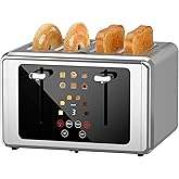 WUNLY Smart Digital 4 Slice Toaster with Touch Screen, Extra Wide Slots for Bagel, 6 Bread Types & 6 Shade Settings, Digital Countdown, Sound/Standby/Defrost/Reheat, Stainless Steel